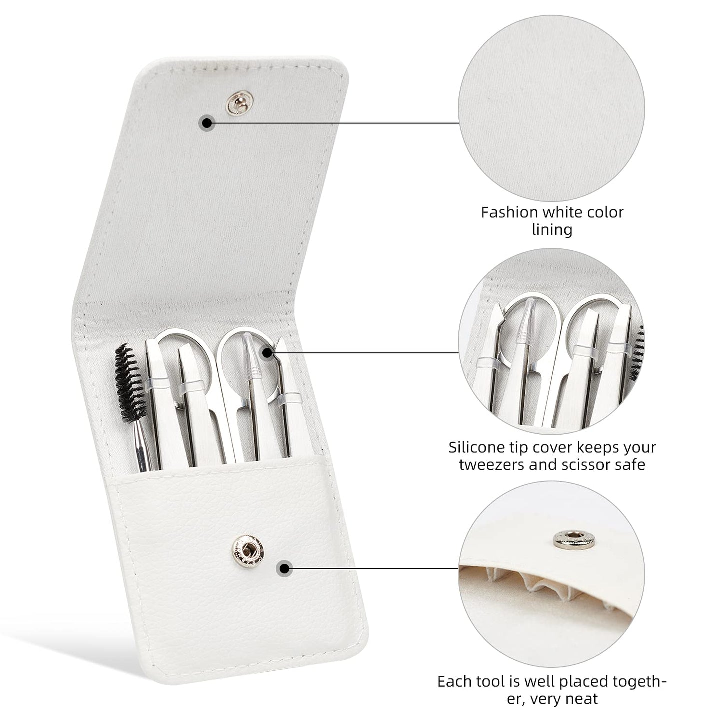Precision Eyebrow Tweezers Set Pack of 6 for Women Ingrown Facial Hair Removal Pointed Tweezers Scissors Brush Kit for Splinter with Leather Case Gift