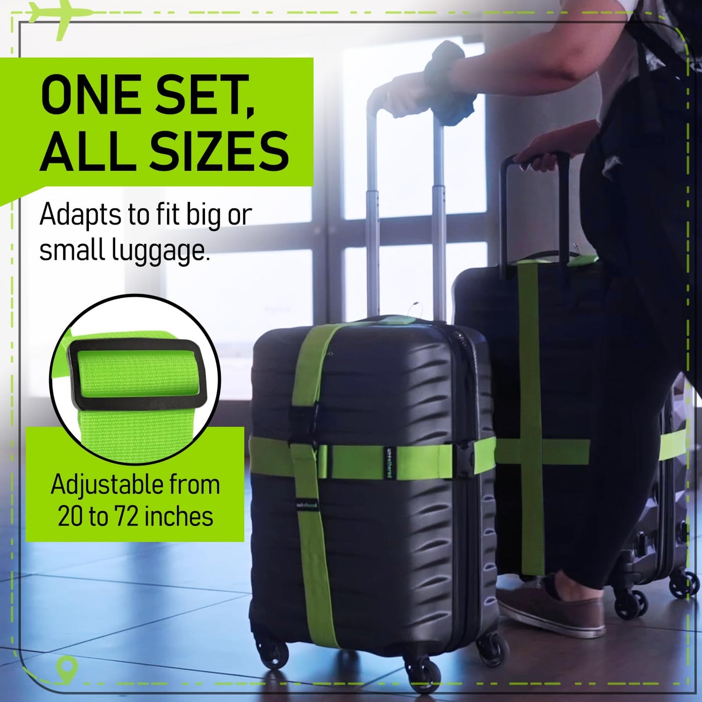 Untethered TSA Approved Luggage Straps – 4 Pack Adjustable Suitcase Belts with Heavy-Duty Buckles for Secure Checked Bags & Travel