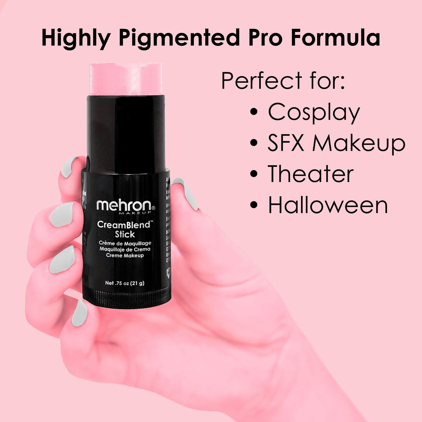 Mehron Makeup CreamBlend Stick | Face Paint, Body Paint, & Foundation Cream Makeup | Perfect for Halloween .75 oz (21 g) (Pastel Pink) | Made in the