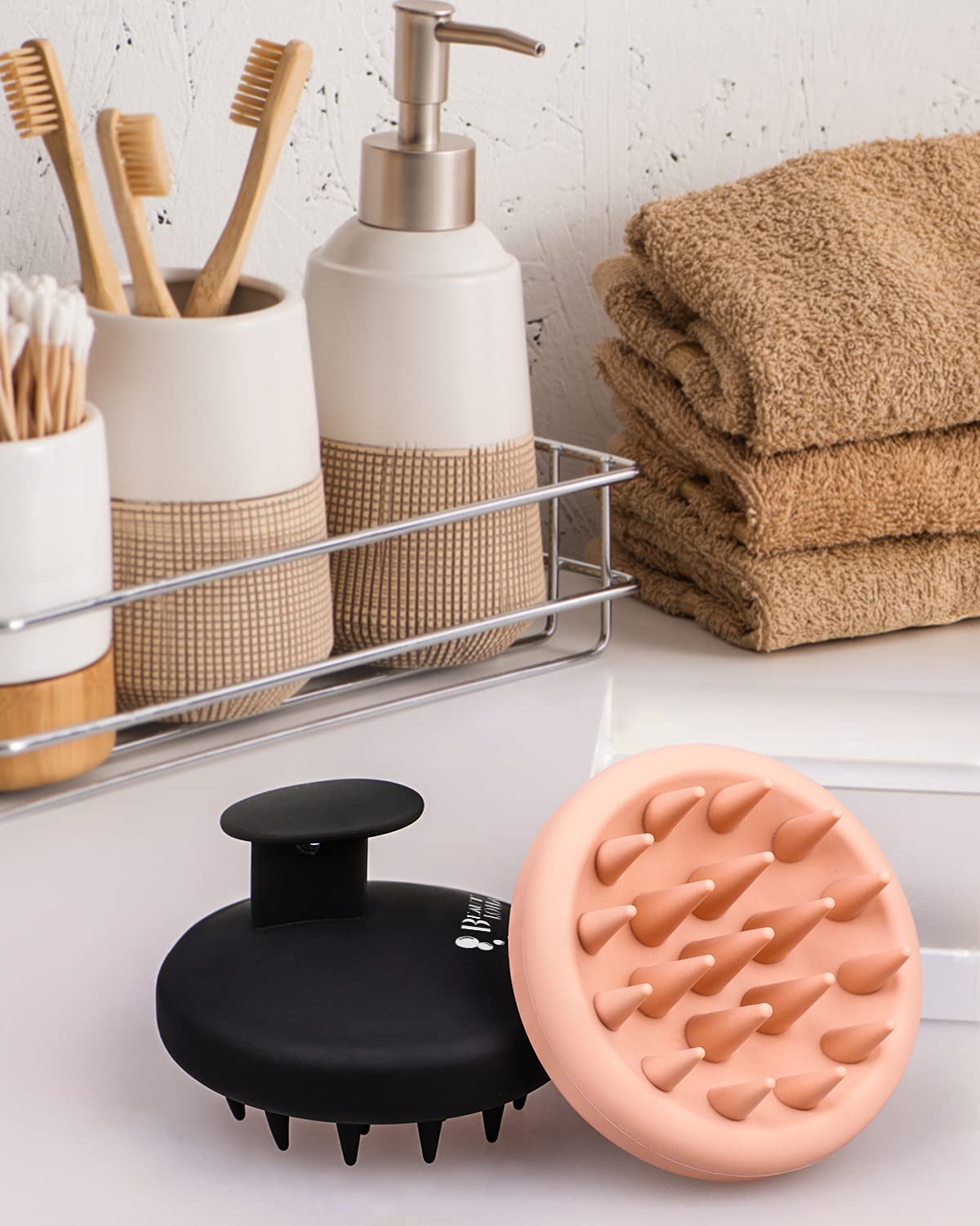 BEAUTLOHAS. Silicone Scalp Massager Shampoo Brush for Shower, Scalp Scrubber with Soft Bristles for Hair Growth & Dandruff Treatment, Wet Dry Hair