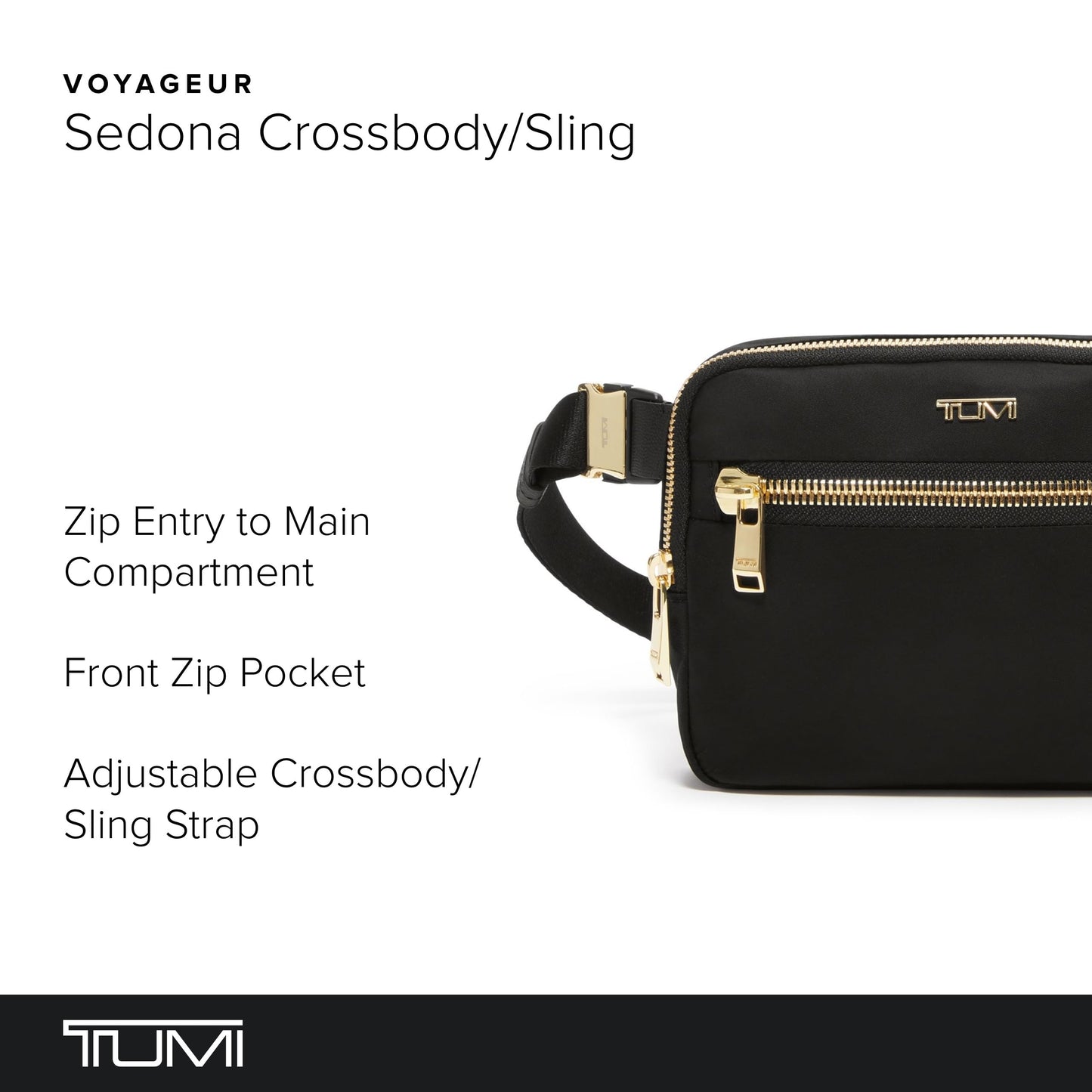 TUMI - Voyageur Sedona Crossbody Sling Bag - Nylon Crossbody Purse for Business & Travel - Stylish Women's Crossbody Bag - Black & Gold