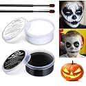 Halloween White Black Oil Face Body Paint Set, Halloween Skeleton Makeup Kit with 2 Brushes, Professional Black White Face Body Painting Kit