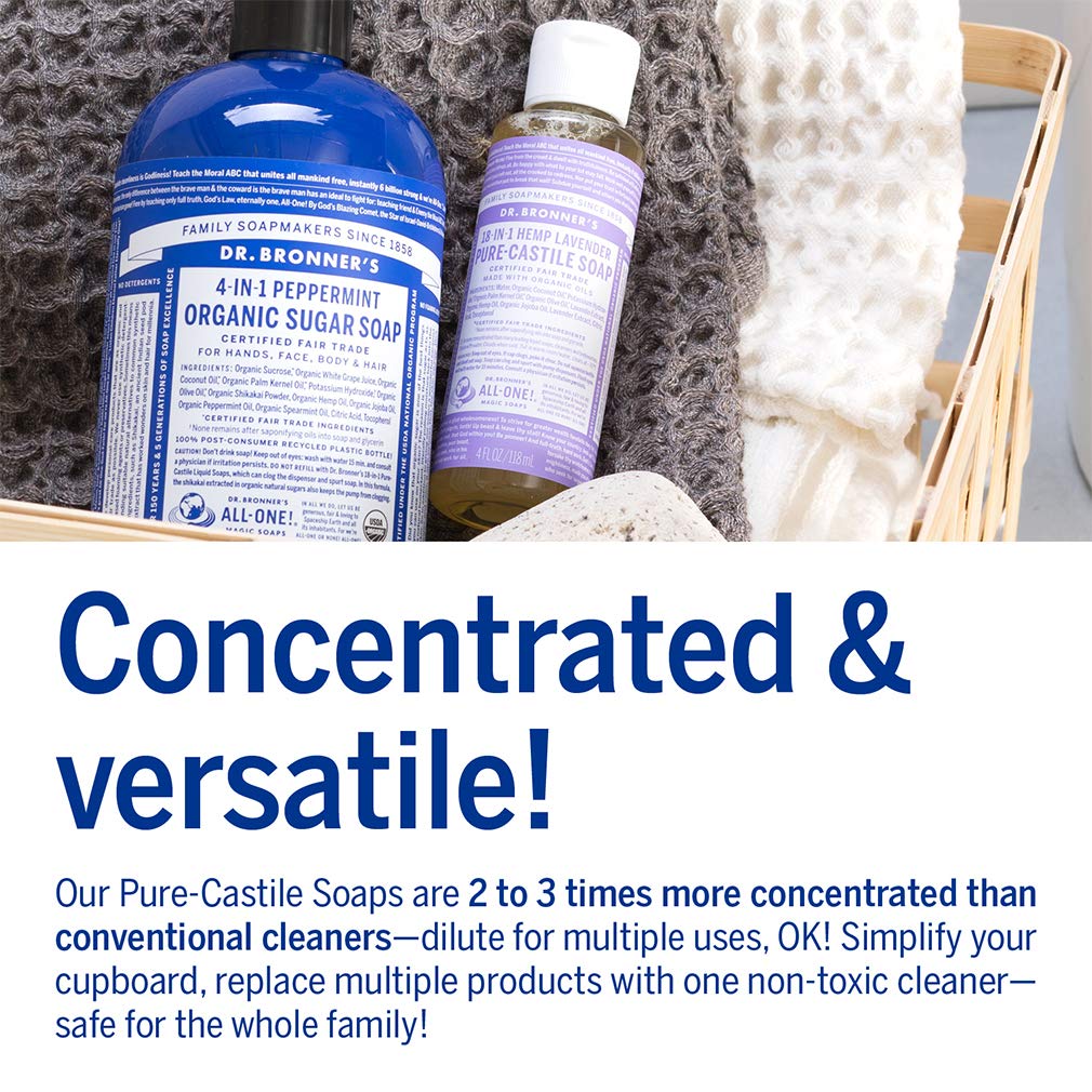 Dr. Bronner's - Pure-Castile Liquid Soap (Lavender, 4 ounce) - Made with Organic Oils, 18-in-1 Uses: Face, Body, Hair, Laundry, Pets and Dishes