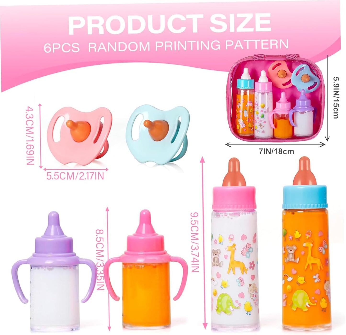 fash n kolor® My Sweet Baby Disappearing Doll Feeding Set – 6-Piece Baby Doll Care Kit with Bottles & Pacifiers