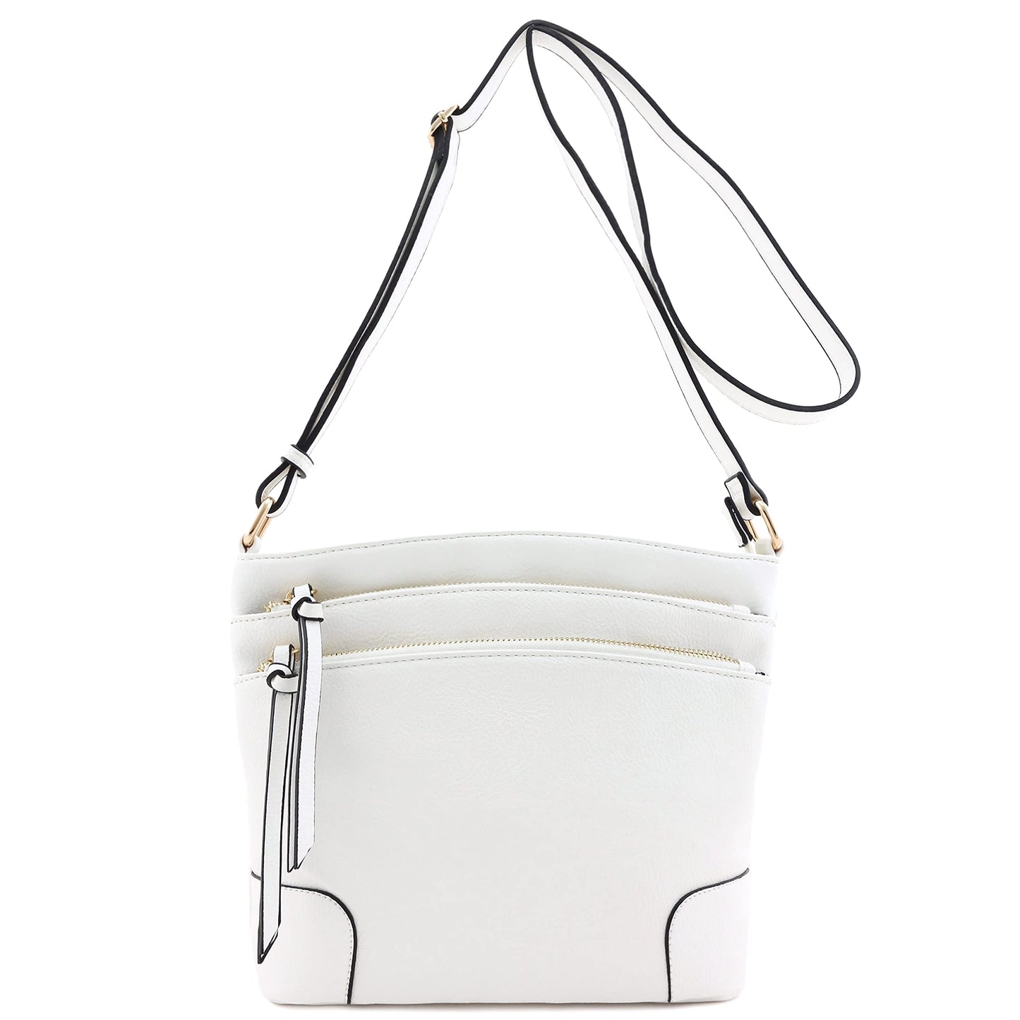 FashionPuzzle Triple Zipper Pocket Medium Crossbody Bag (White)