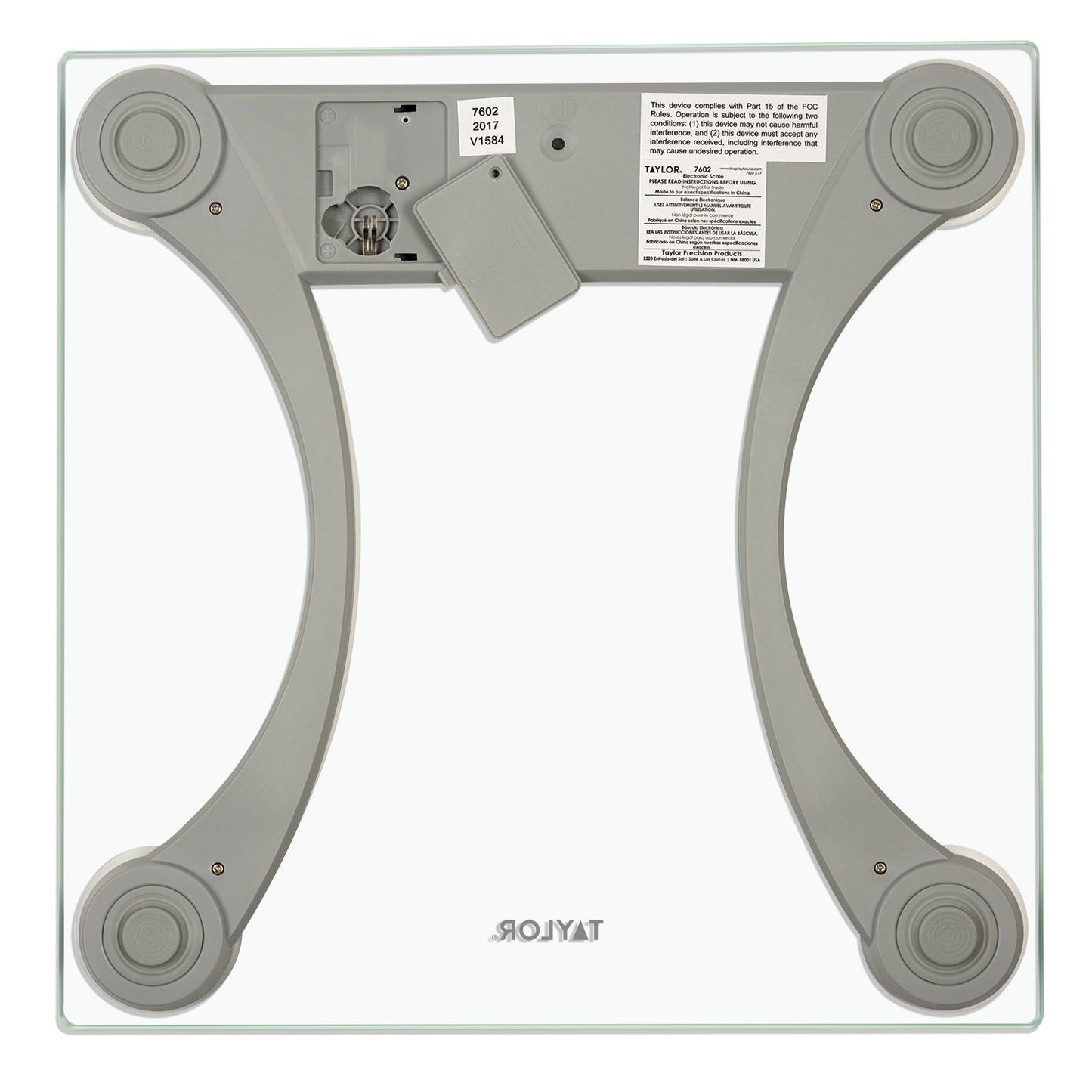 Taylor 400 Lb. Capacity Clear Glass Digital Bathroom Scale with Metallic Accents, 11.8-inch x 11.8-inch Platform, Silver