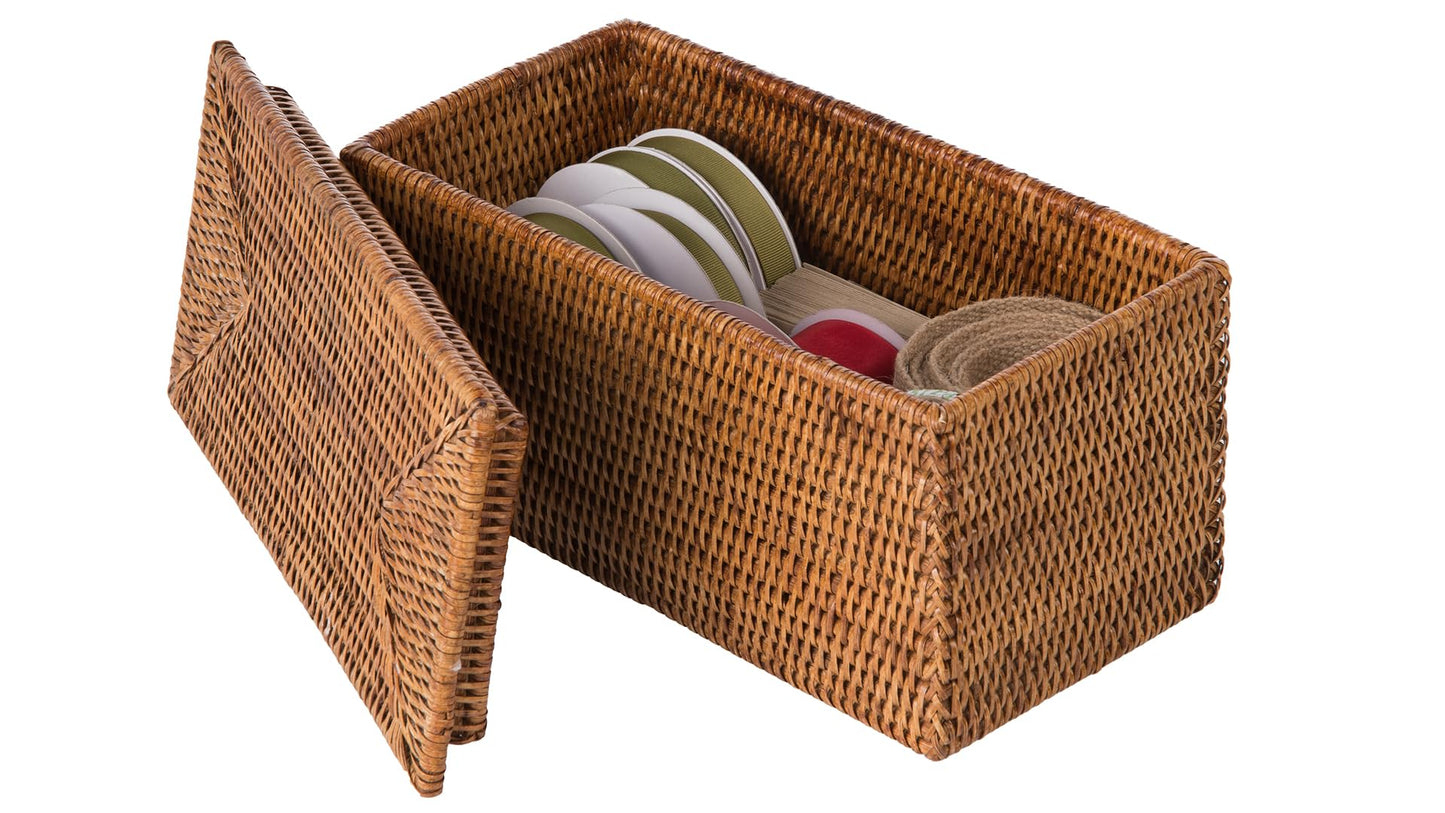 KOUBOO La Jolla Rattan Box, Toilet Roll Storage, Storage Boxes, Rattan Basket Decorative Boxes, Storage Container, Rectangular, Honey - Brown