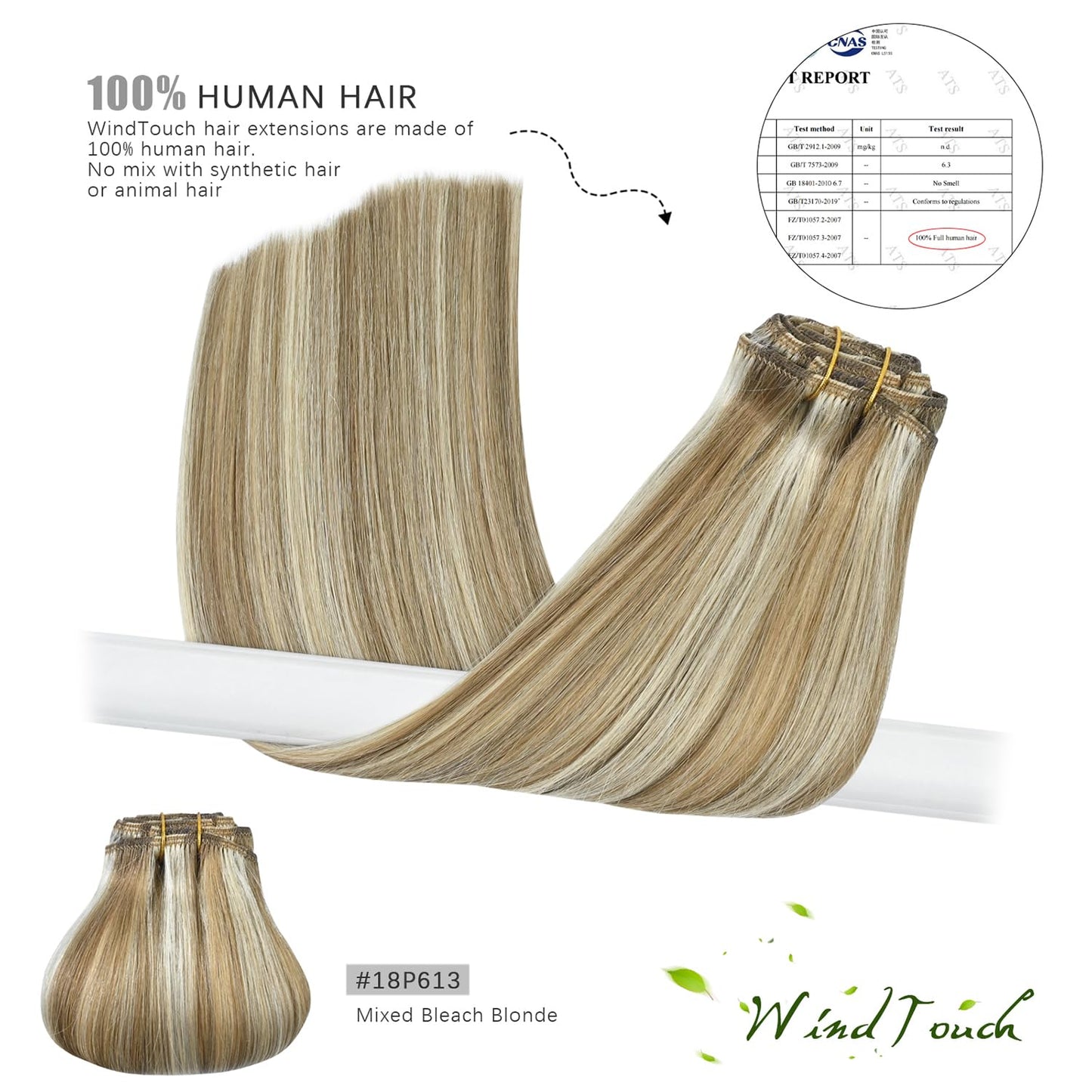 WindTouch Clip in Hair Extensions Remy Hair Mixed Bleach Blonde For Women Balayage 20Inch 75g Hair Extensions for Blonde Clip Ins #18P613 7PCS