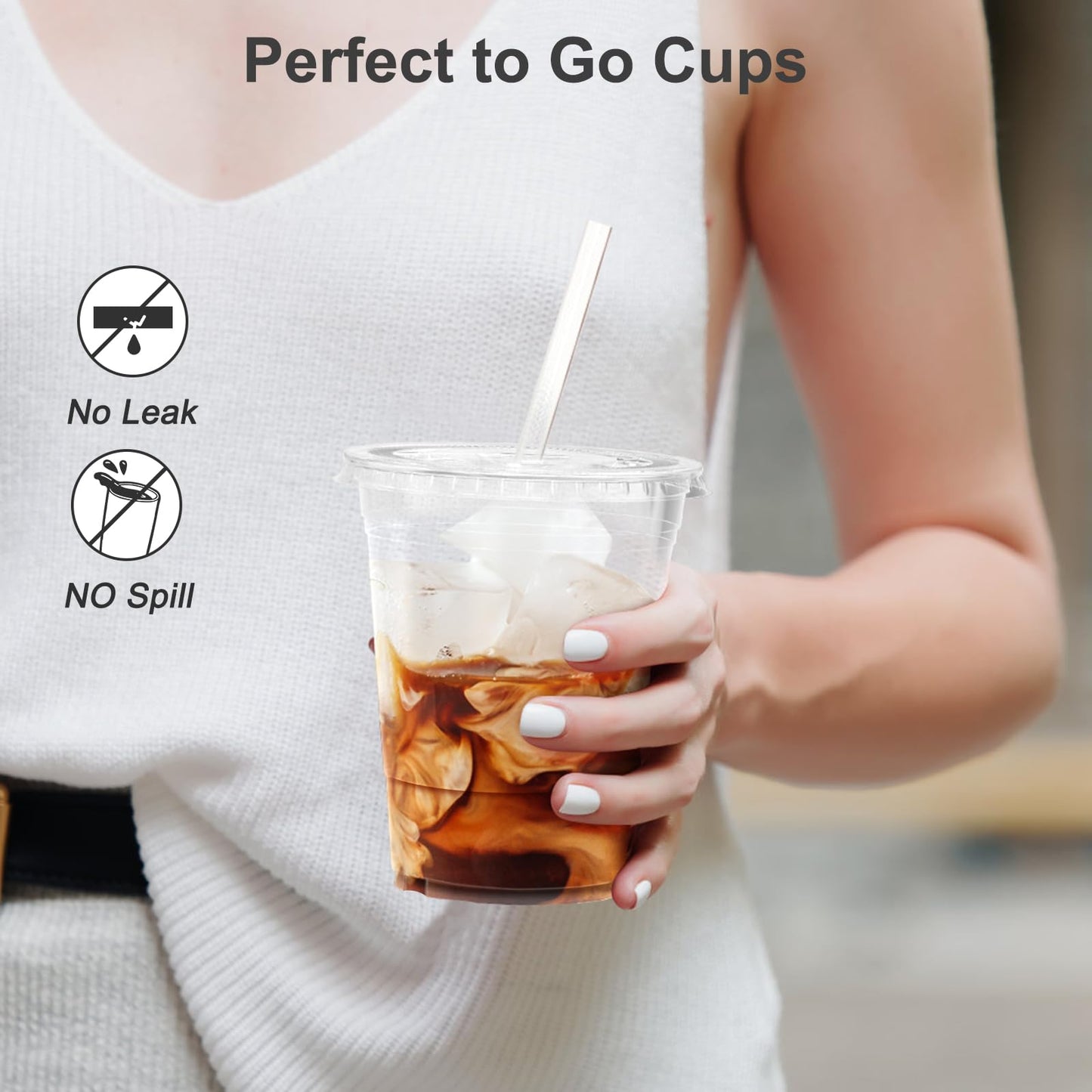 Dealusy 100-Pack 16oz Clear Plastic Cups with Lids & Straws – Sturdy Disposable Iced Coffee & Smoothie Cups for Cold Drinks