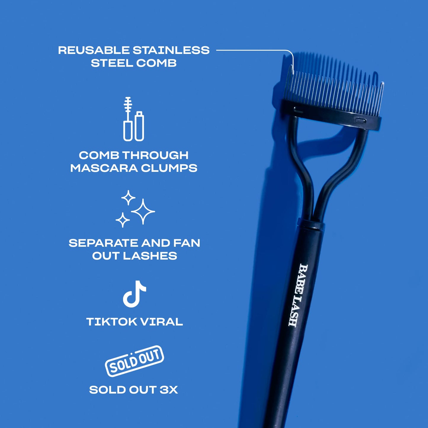 Babe Original Pro Eyelash Separator, Removes Clumps on Mascara, Reusable Stainless Steel Lash Comb for Cleaning Lashes