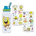 Silver Buffalo SpongeBob SquarePants Happy Laugh Flowers 32-Ounce Twist Spout Water Bottle And Sticker Set | BPA-Free Plastic Sports Jug