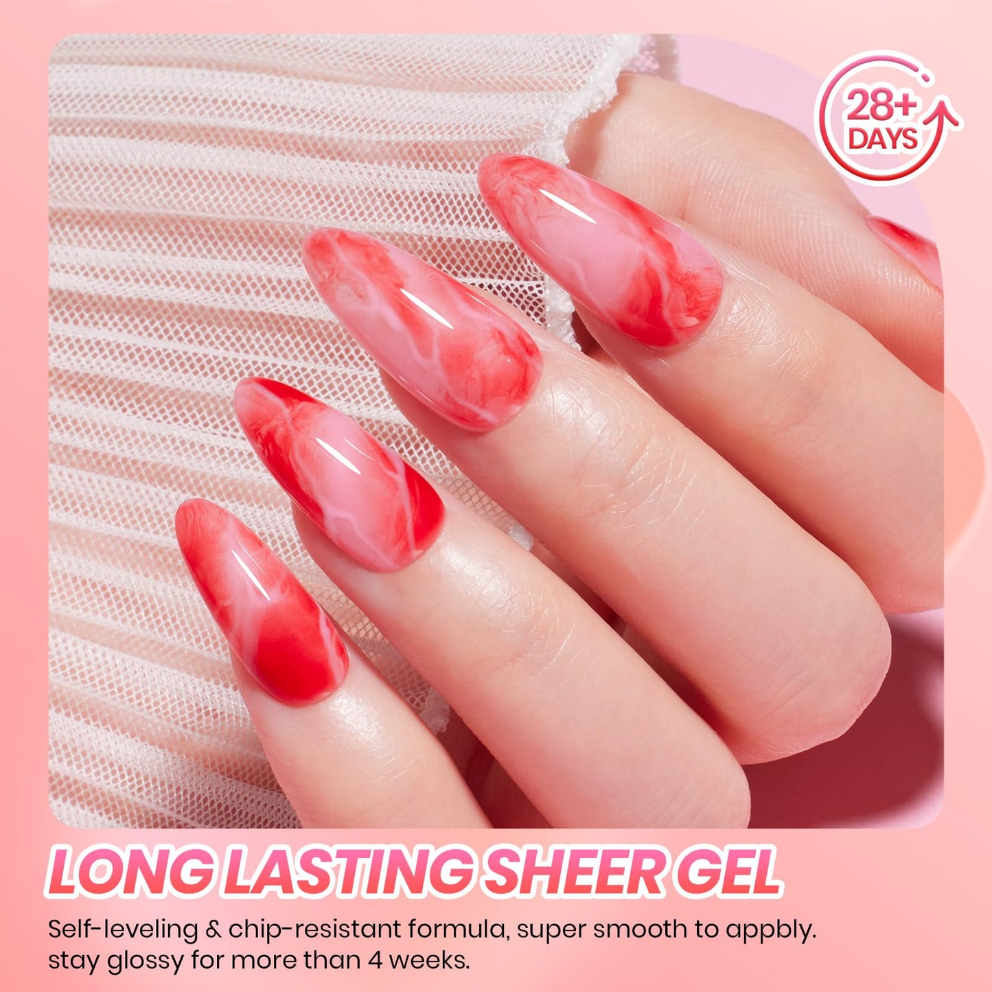 Beetles Blooming Gel Nail Polish Set, 6 Colors Red Pink Wine Jelly Gel Polish Kit, Cupid’s Crush Soak Off UV Gel for Aura Ombre Marble Nail Art DIY Beauty and Personal Care beetles Gel Polish