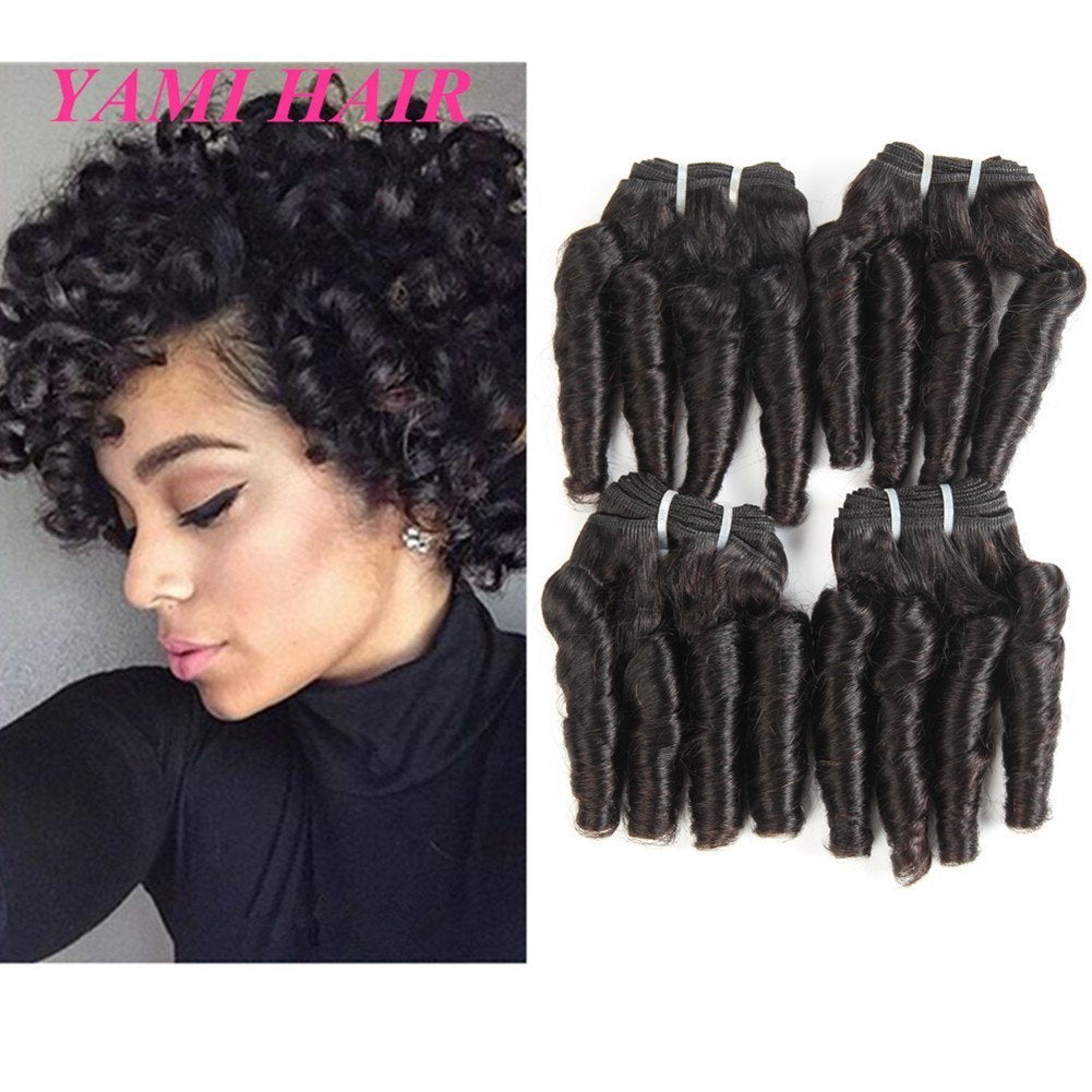 YAMI 8A Brazilian Virgin Funmi Hair Human Hair Bundles Short Curly Hair Extensions 4 Pcs Curl Hair Bundles Brazilian Unprocessed Human Hair Extensions