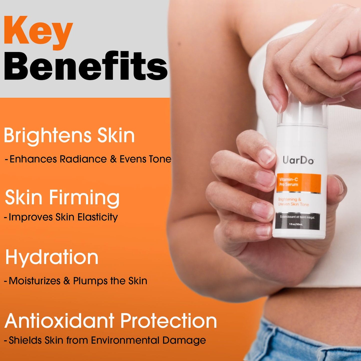 Uardo Vitamin-C Pro Serum 1 Fl Oz/ 30 ml - usn105 | For All Skin Types | Smoother Skin Brighten Complexion | Revitalization | For Women and Men