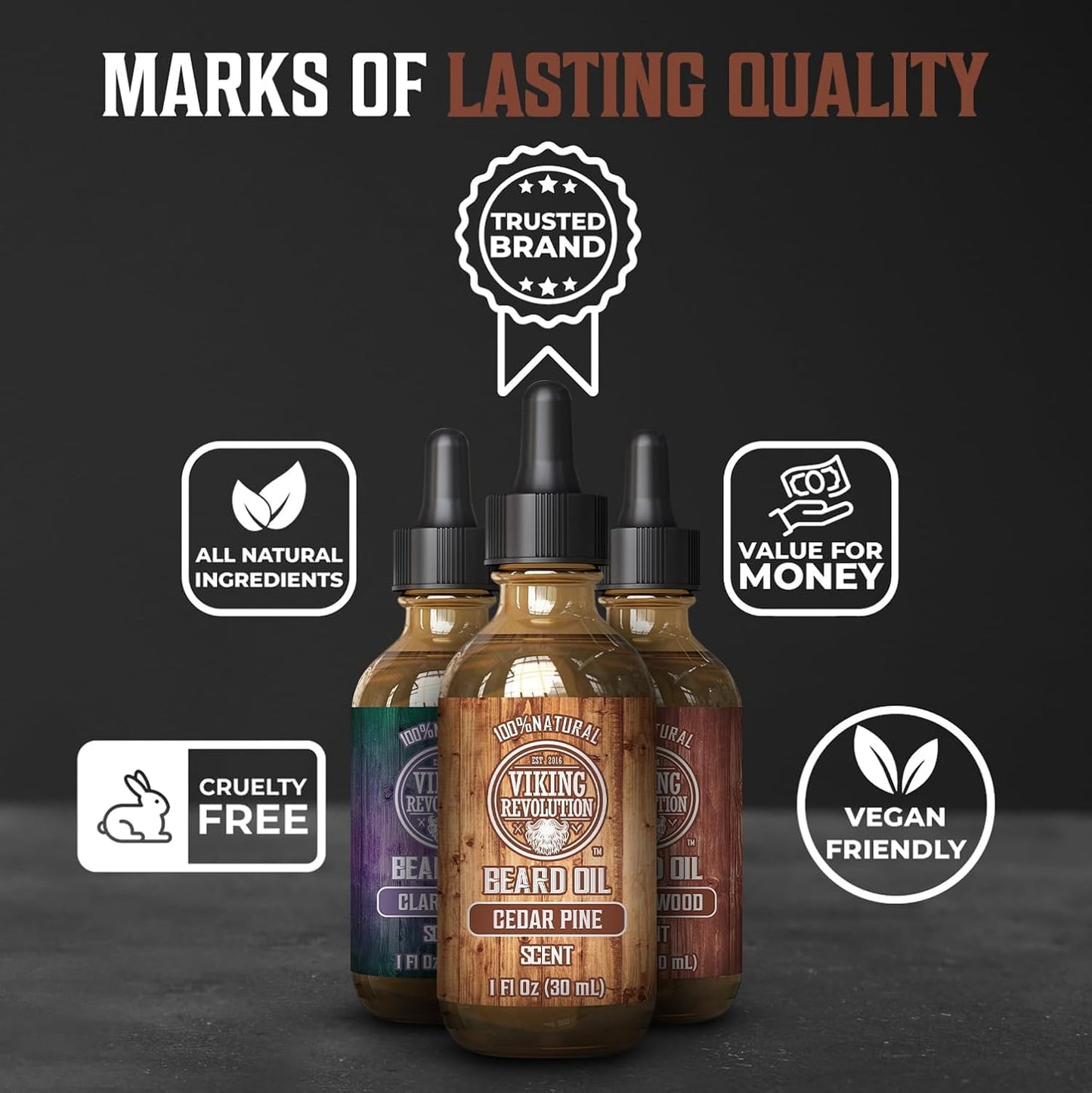 Viking Revolution Beard Oil for Men 3 Pack - Natural Mens Beard Oil Variety Set - Sandalwood, Pine and Cedar, Clary Sage Scents - Beard Conditioning