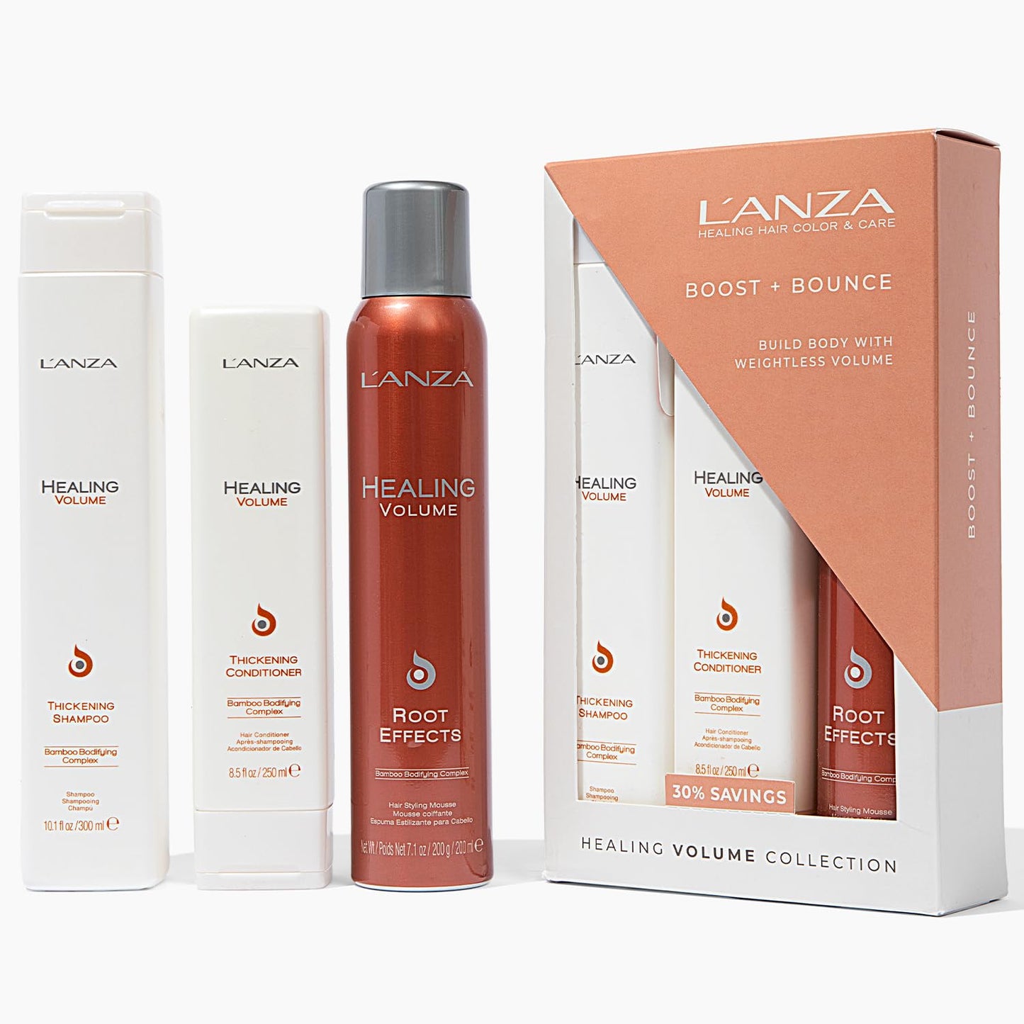 L'ANZA Healing Volume Trio Hair Kit, Thickening Shampoo and Conditioner with Root Effects Mousse Hairspray in a Gift Box, Luxury Hair Care Kit