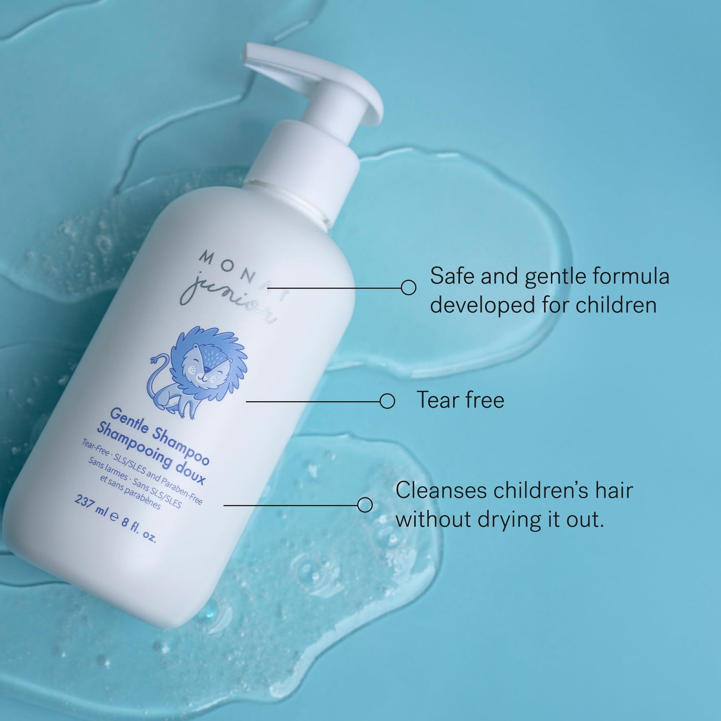 MONAT Junior Gentle 3-in-1 Hair Care System - Shampoo, Conditioner, Detangler for Children (8 fl. oz./6 fl. oz.)