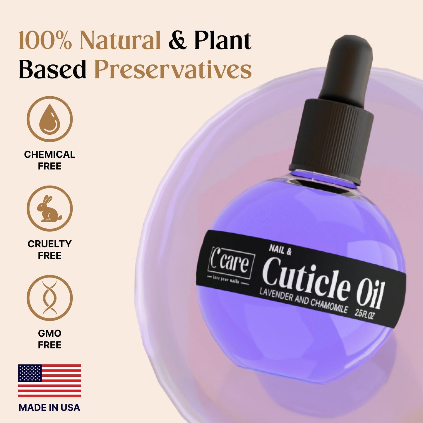 C CARE Cuticle Oil For Nails - Levender and chamomile Nail Oil - Moisturizes and Strengthens Nails and Cuticles - Dropper & Brush included - Large 2.5