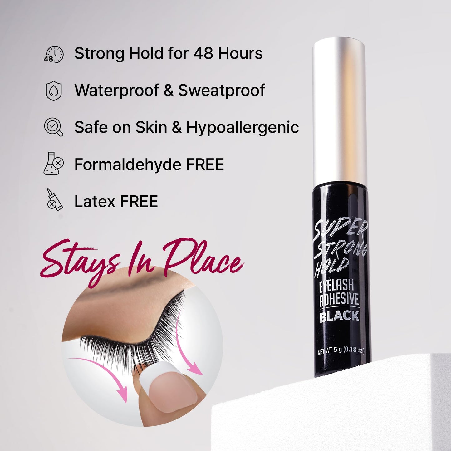 i•ENVY Super Strong Hold Eyelash Adhesive, Waterproof, 48-Hour Long-Lasting Lash Glue, Latex-Free, Hypoallergenic, Quick-Drying with Brush-On