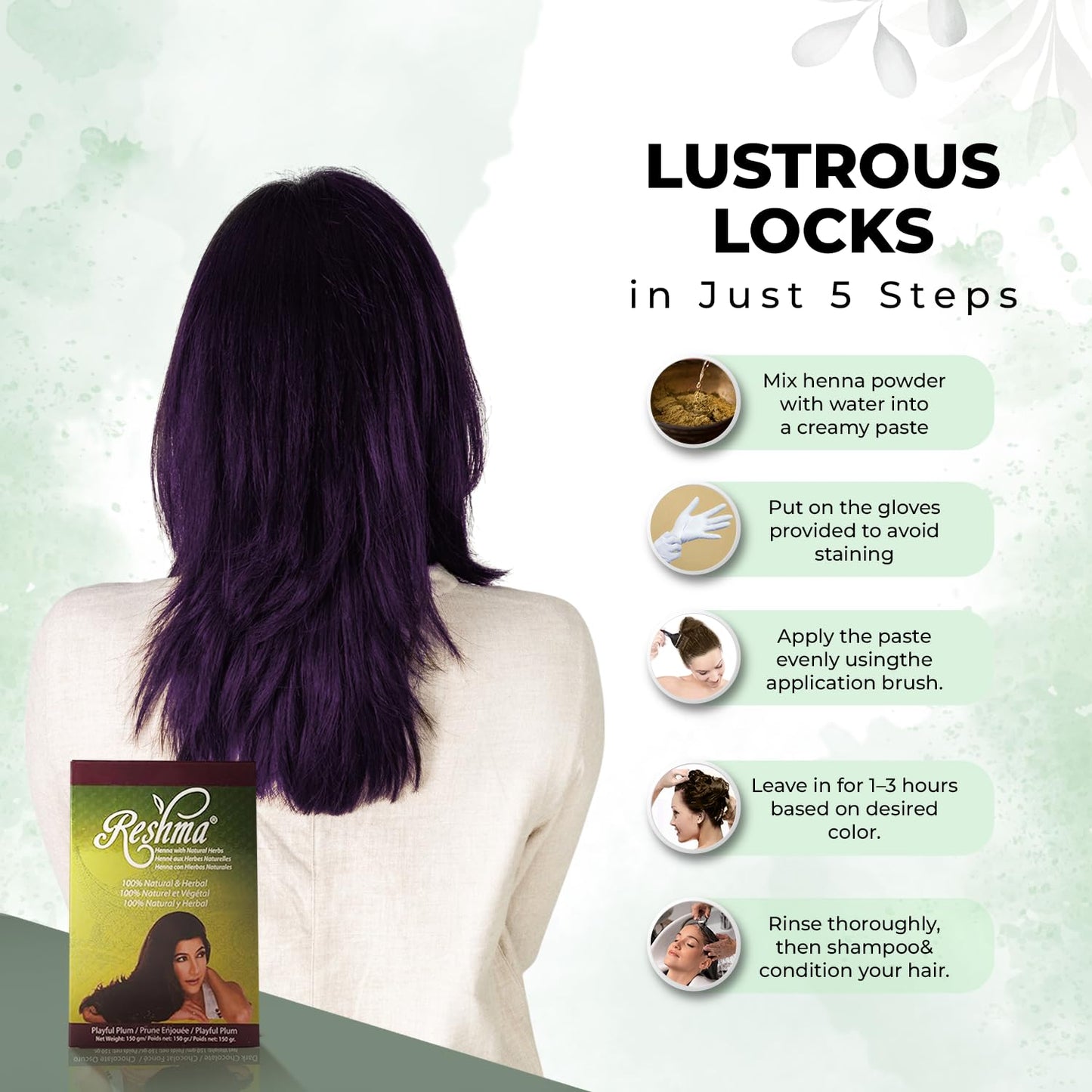 Reshma Beauty Ayurvedic Henna Hair Color Blend - Henna & Indigo with Herbal Extracts - Natural Plum/Burgundy Hair Color for Gray Blending - Heena