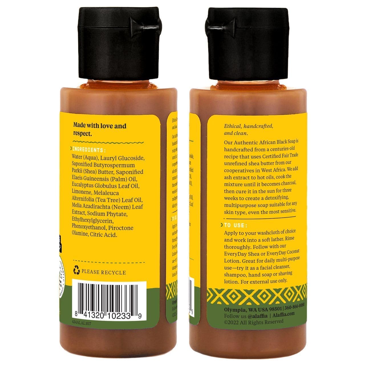 Alaffia Authentic African Black Soap Variety 2-Pack - All-In-One Liquid Soap, Travel-Size Eucalyptus Tea Tree + Full-Size Peppermint Body Wash, Face