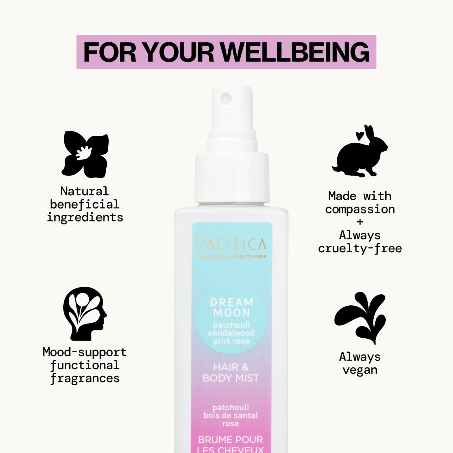Pacifica Hair Perfume & Body Fragrance Spray Mist - Dream Moon with Vanilla, Almond & Spices - Alcohol-Free, Vegan & Cruelty-Free, 6.5 oz