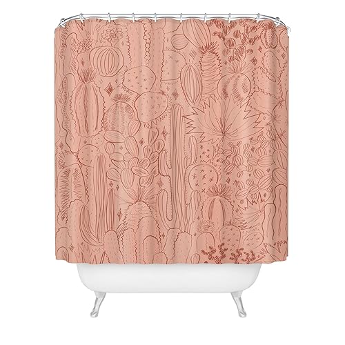 Society6 Shower Curtain - Bathroom Decor by Doodle by Meg - Fabric Shower Curtains for Bathroom, 72" x 69", Cactus Scenes in Pink