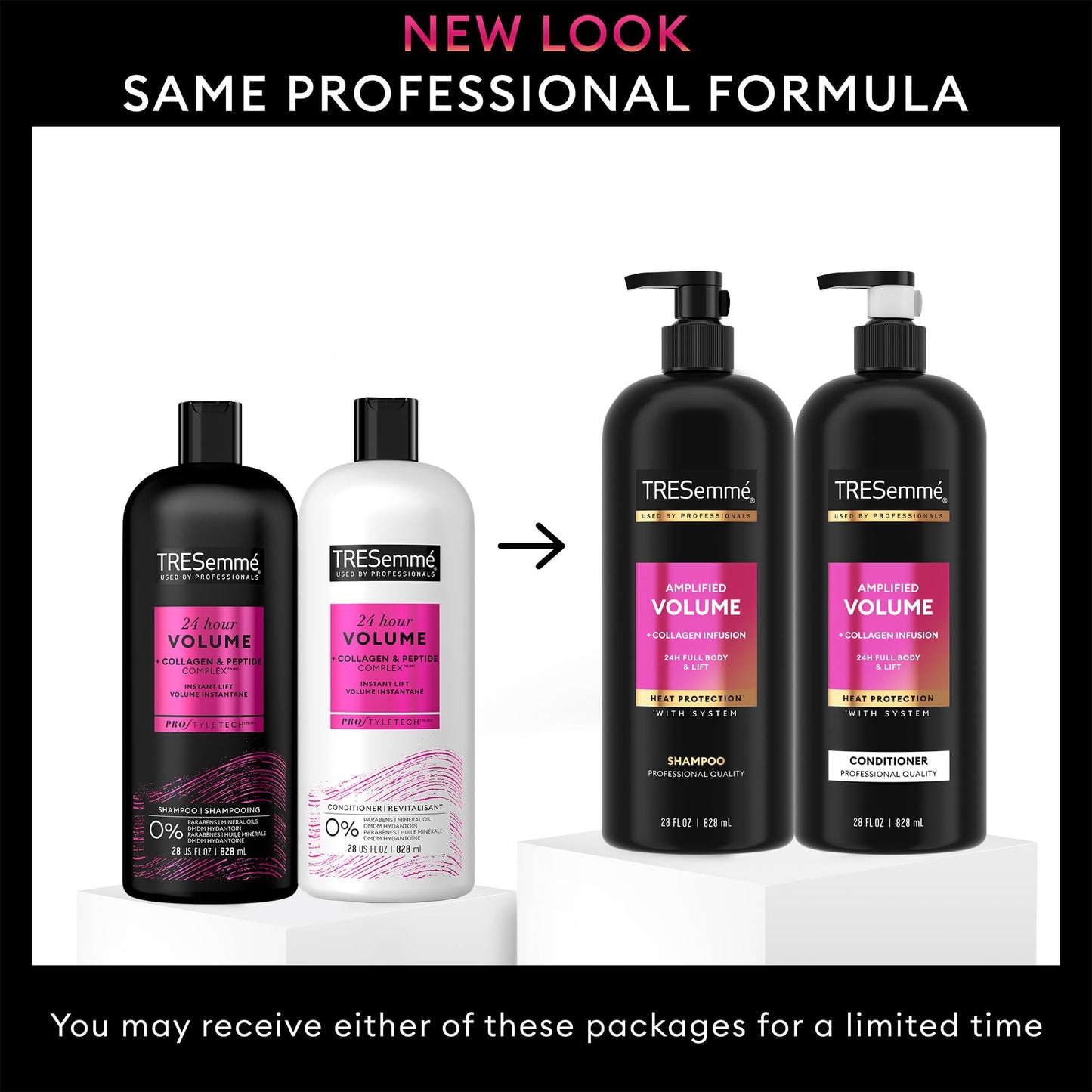 TRESemmé Shampoo and Conditioner Set, Amplified Volume + Collagen Infusion, 24H Full Body & Lift with Heat Protection + Keratin Repair Mask (3 Piece