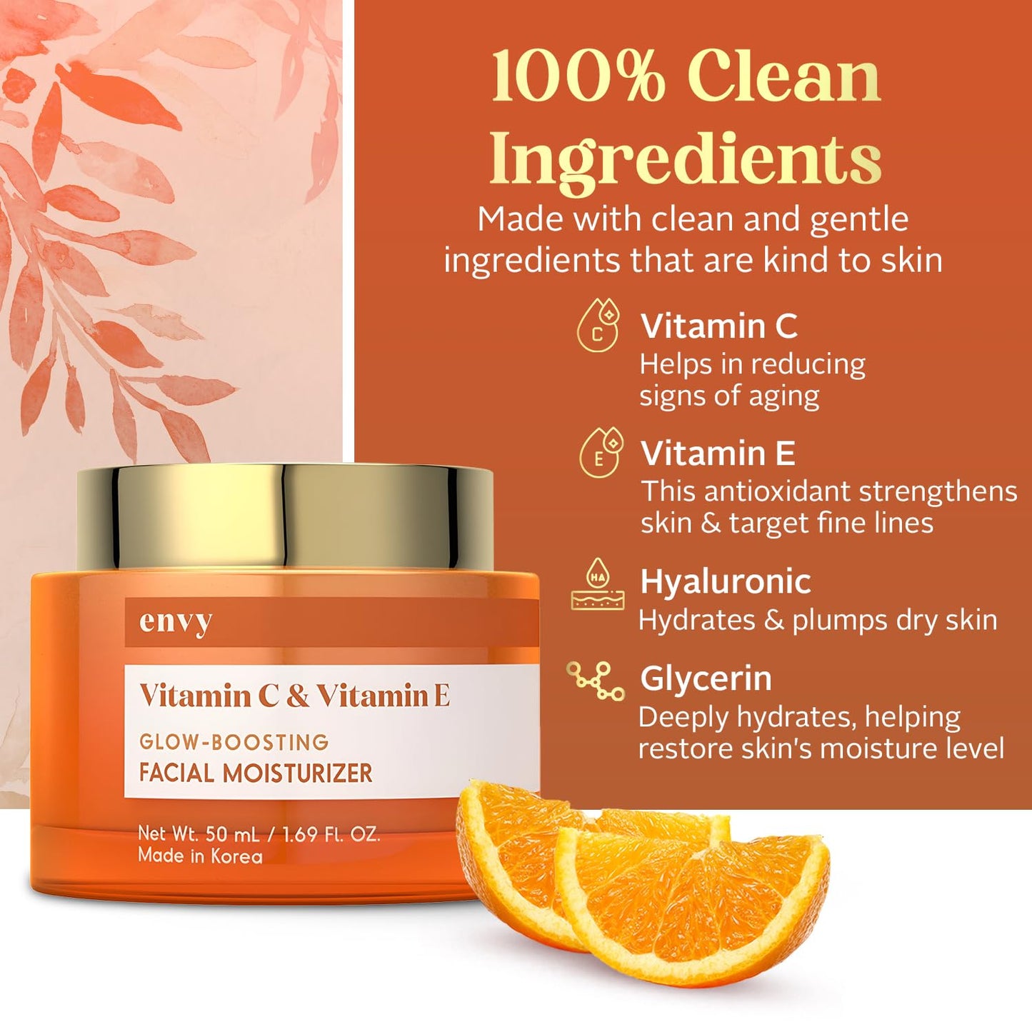 Envy Vitamin C & Vitamin E Face Moisturizer Cream - Hydrating, Reduces Acne Scars & Fine Lines - Anti-Aging, Dermatologist Tested for All Skin Types