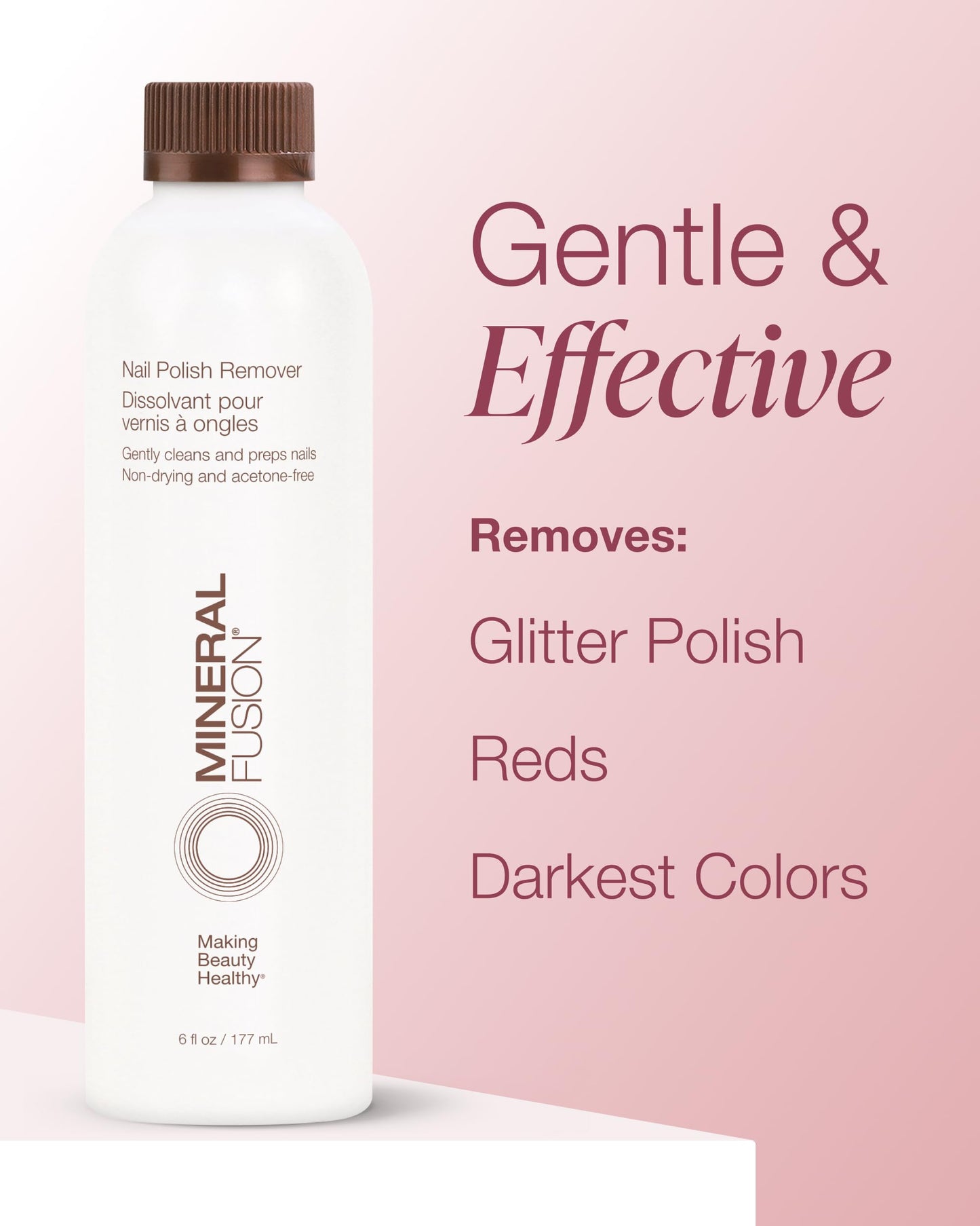 Mineral Fusion Nail Polish Remover - Acetone-Free Nail Care with Natural Solvents - Non Drying Liquid Formula - 6 fl oz