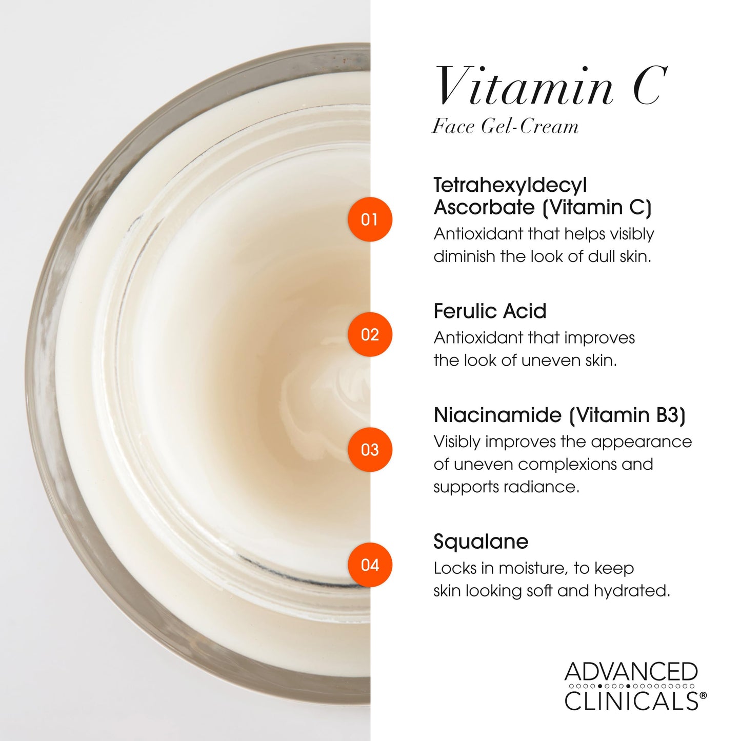 Advanced Clinicals Brightening Vitamin C Face Cream Gel With Niacinamide + Hyaluronic Acid | Vitamin C Moisturizer Lotion For Face Visibly Diminishes