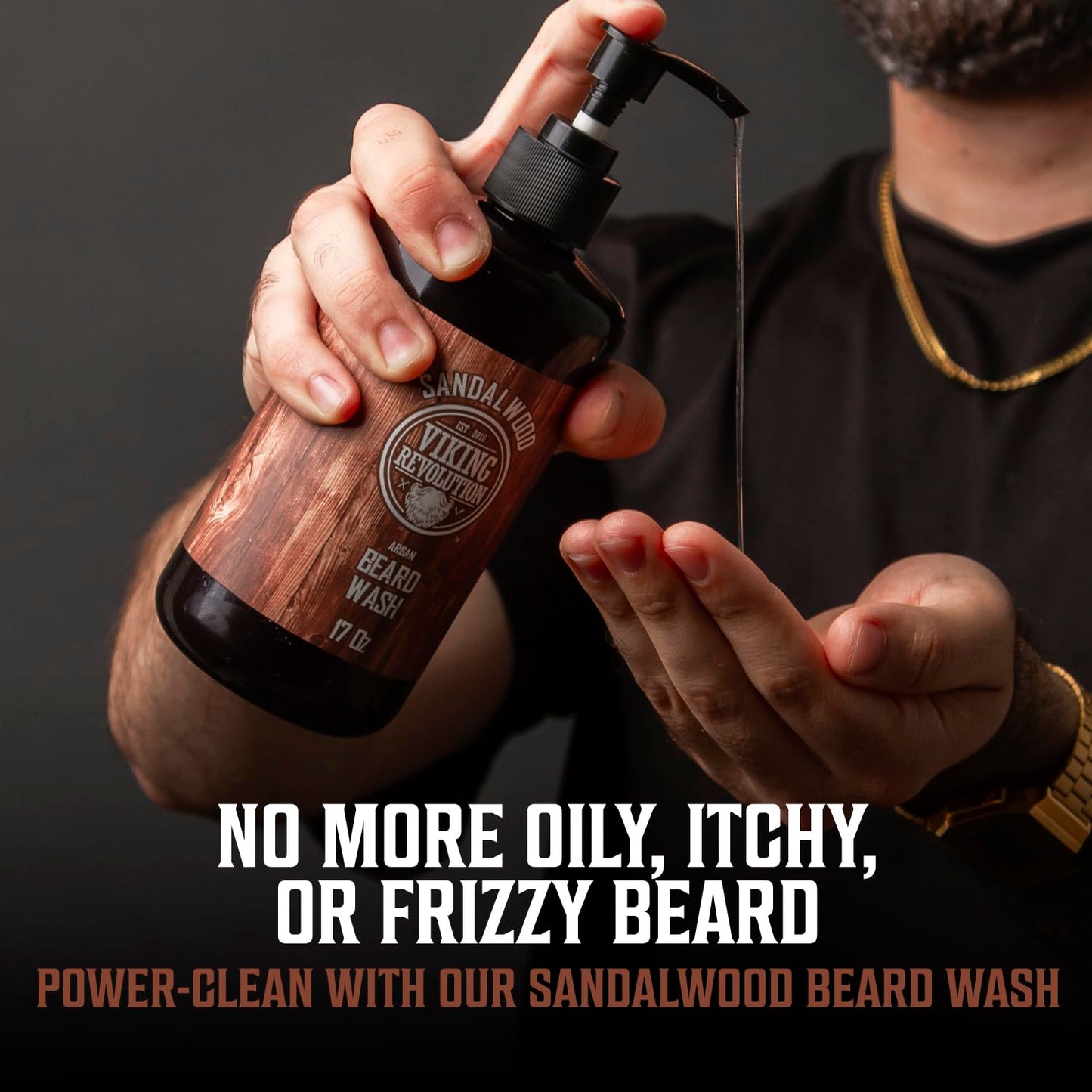 Viking Revolution Beard Wash & Beard Conditioner Set with Argan & Jojoba Oils - Softens and Strengthens - Natural Sandalwood Scent - Beard Shampoo