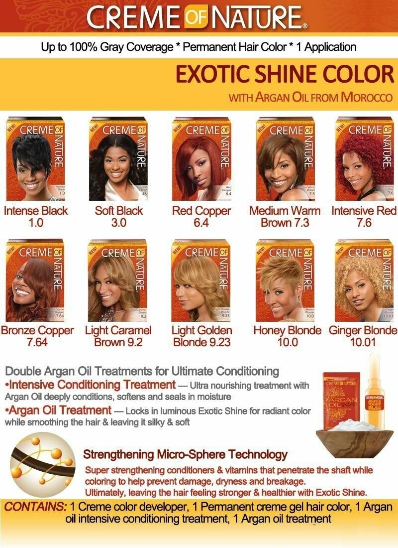 Exotic Shine Hair Color by Creme of Nature, 7.6 Intensive Red, with Argan Oil from Morocco, 1 Application