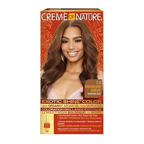 Exotic Shine Hair Color by Creme of Nature, 7.3 Medium Warm Brown, with Argan Oil from Morocco, 1 Application