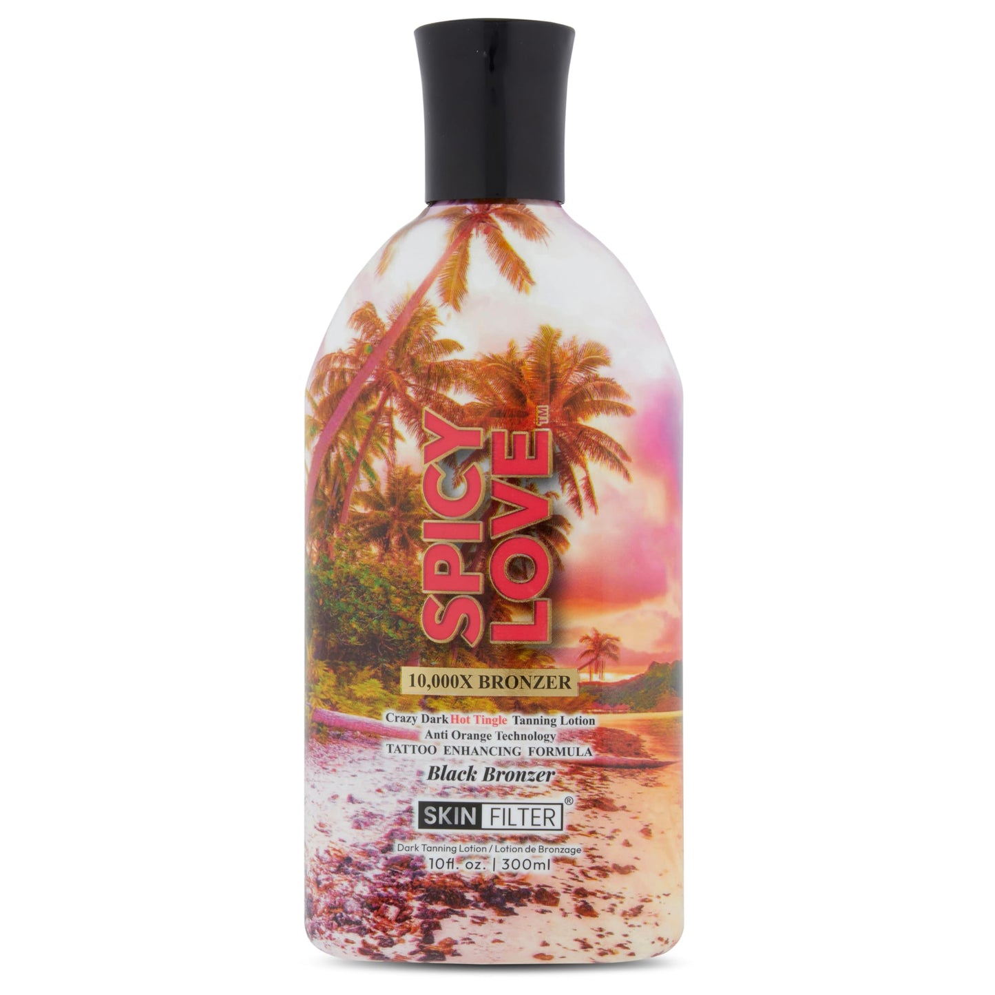Skin Filter Spicy Love Tanning Lotion - 10,000X Crazy Dark Tanning Lotion - Tanner with Anti-Orange Technology and Tattoo Protection - Black Body