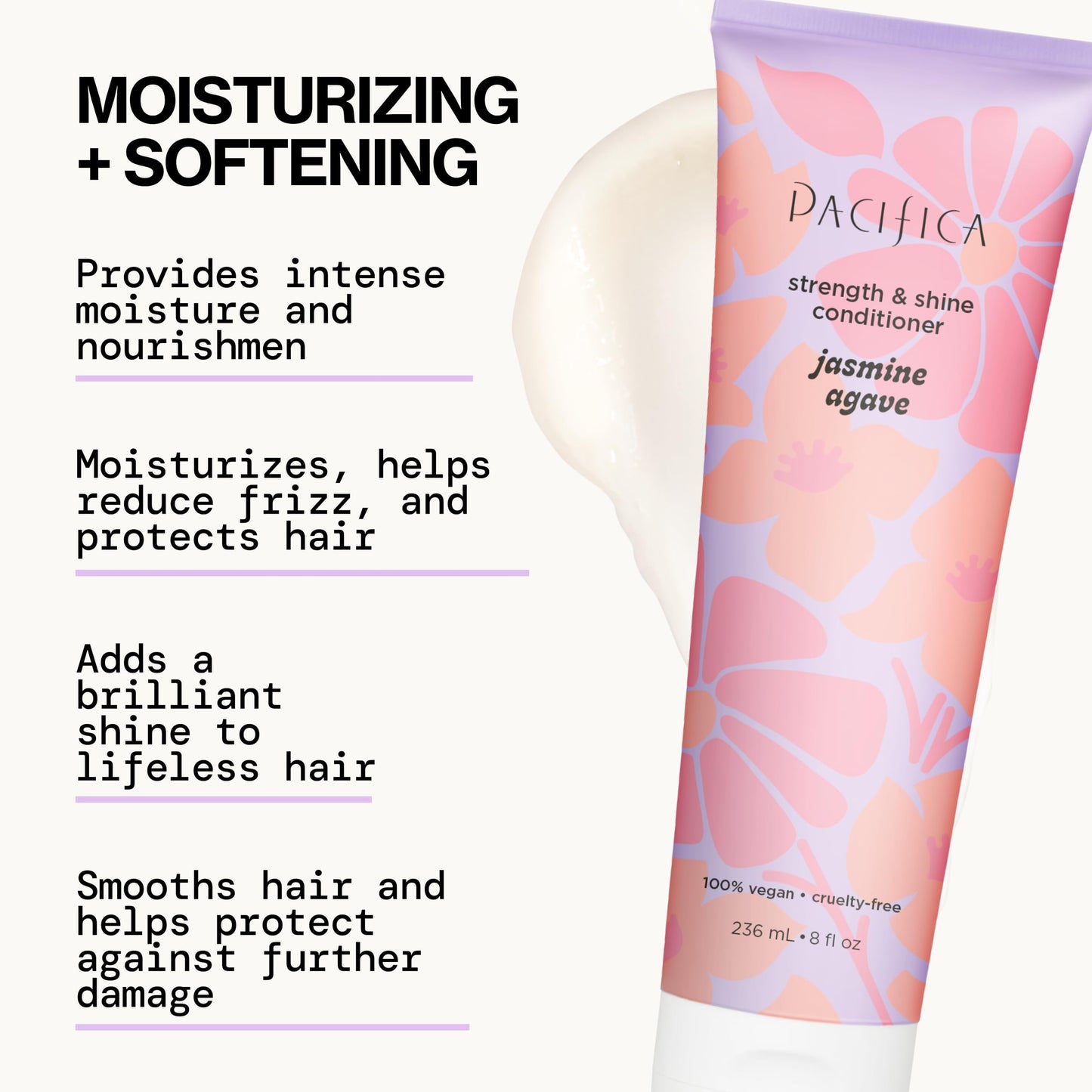 Pacifica Jasmine Agave Strengthening Shampoo & Conditioner Set - Clean Vegan Shampoo & Conditioner for Weak Or Brittle Hair (Including Color-Treated)