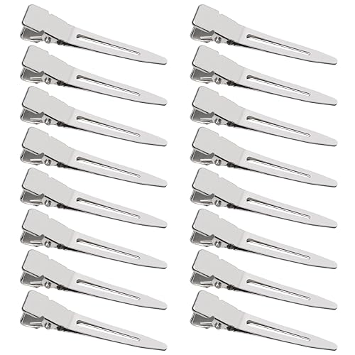 SBYURE 100 Pack 1.77 Inch Single Prong Pin Curl Duckbill Clips,Silver Setting Section Hair Clips Metal Alligator Clips for Hair Extensions