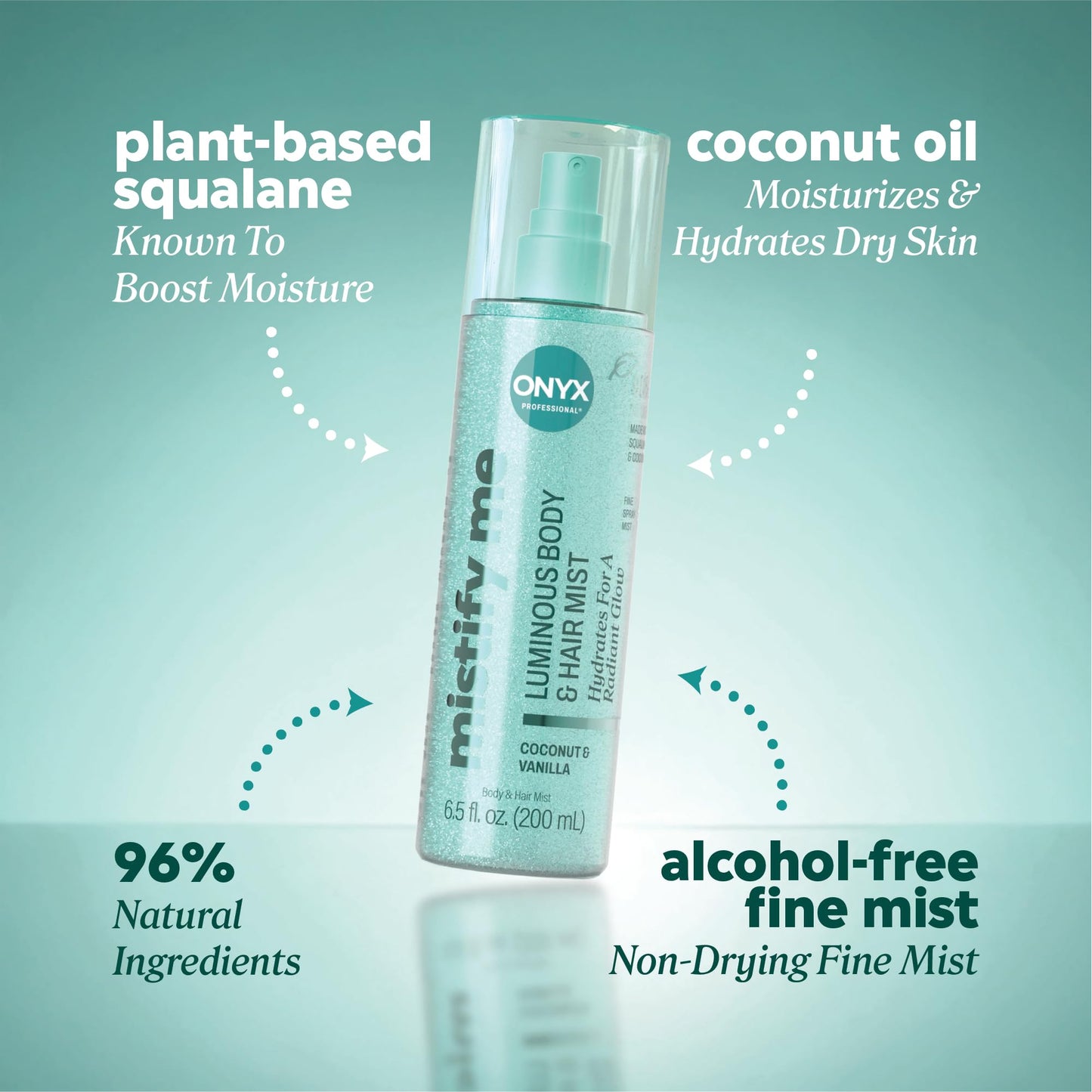 Onyx Professional Hydrating Shimmer Mist with Squalane & Coconut Oil, Coconut Bliss, 6.5 fl oz, 2pk - Shimmer Hair and Body Mist Creates a Radiant