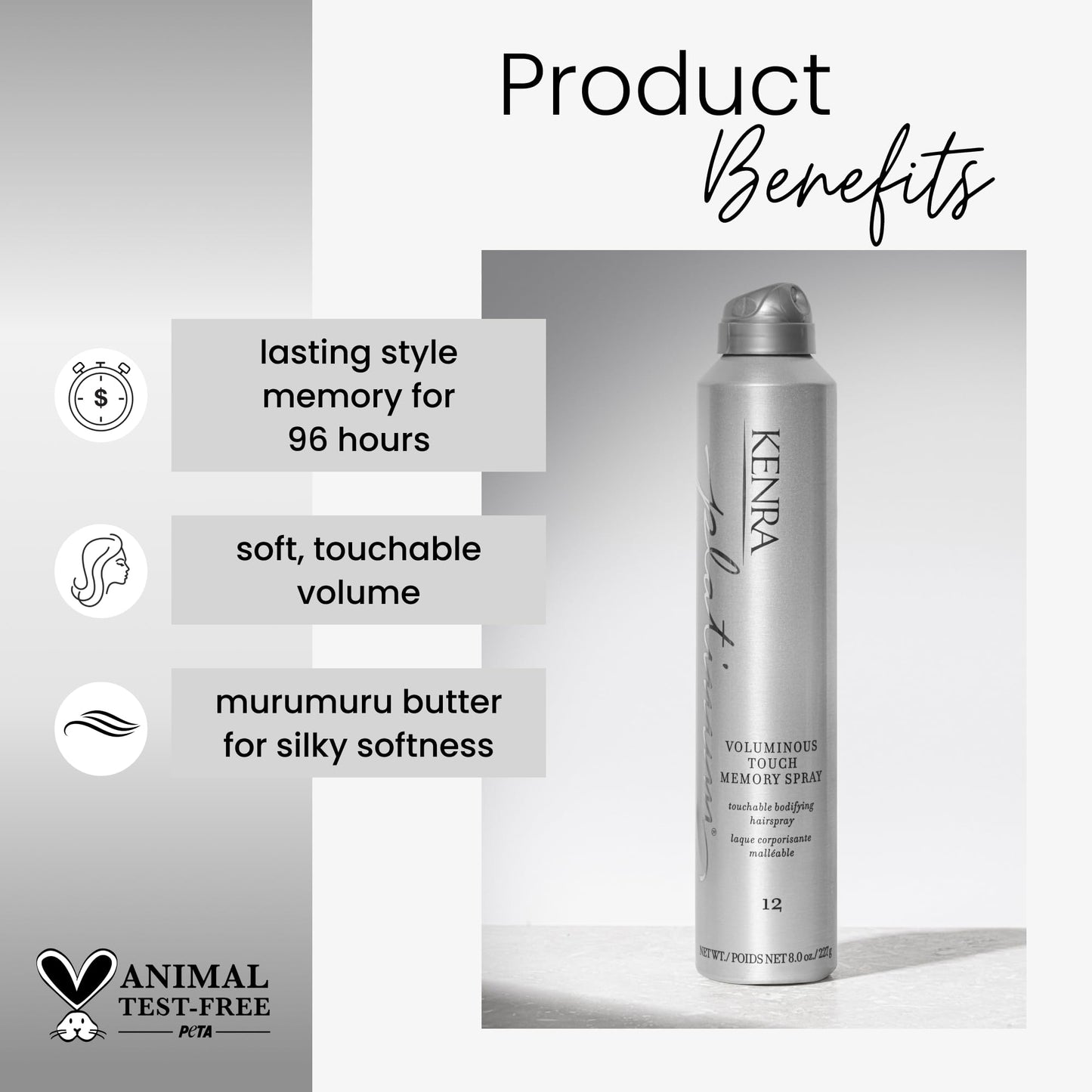 Kenra Professional Platinum Voluminous Touch Memory Spray 12 | Bodifying, Fullness Hairspray | Lasting Sytle Memory for 96 Hours | Soft, Touchable
