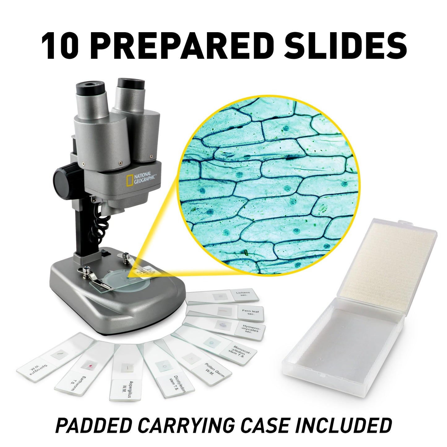 National Geographic Dual LED Kids Microscope – 50+ Pc Science Kit with Prepared & Blank Slides, Biology STEM Set for Ages 8–12, Exclusive