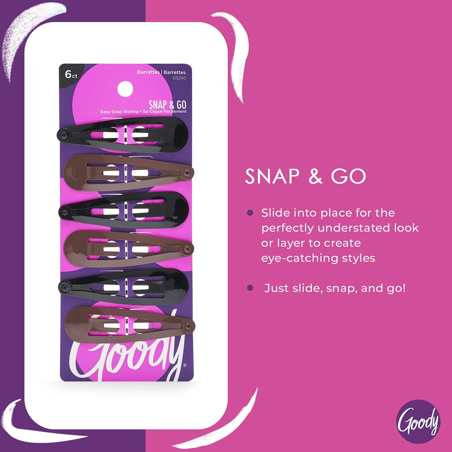Goody Snap Hair Clips for Kids - 6 Ct, Neutral Tones, Hair Barrettes for Women & Men, Easy Stackable Styling, Comfort Contour Design, Hair Styling