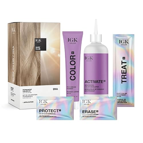 IGK Permanent Hair Color Kit | 9NA Surf Club - Light Cool Blonde | 100% Gray Color Coverage + Strengthen + Shine | Ammonia Free