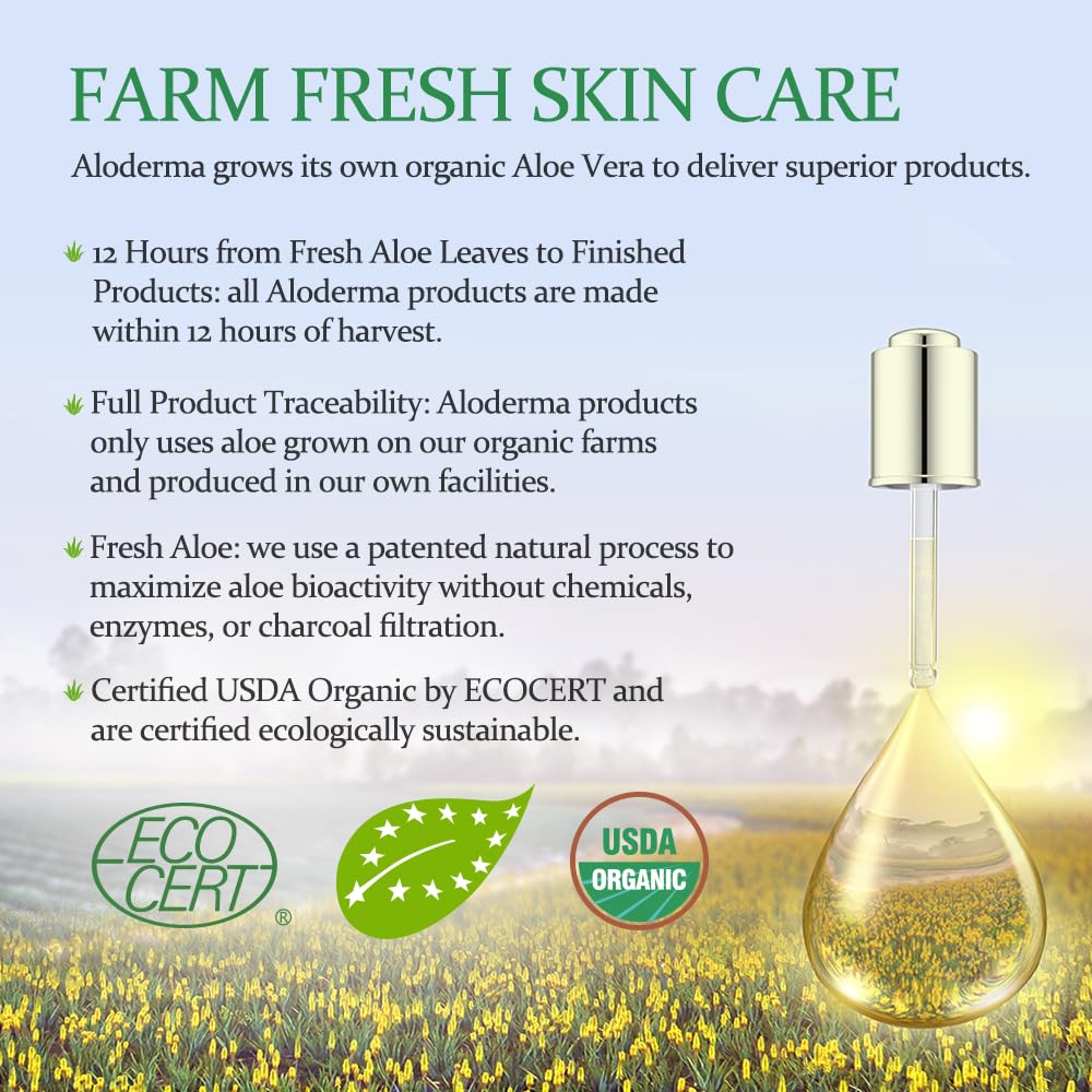 Aloderma Soothing Face Serum with 65% Organic Aloe Vera - Freshly Harvested Aloe for Sensitive Skin with Beta-Glucan & Arginine - Calming, Nourishing