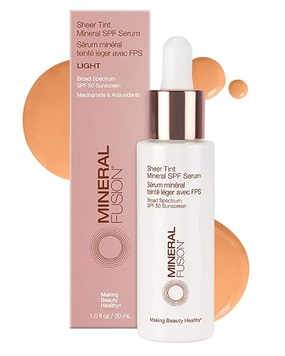 Mineral Fusion Sheer Tint Mineral SPF 50 Face Serum for Sensitive Skin - Tinted Broad Spectrum Sunscreen - Lightweight Dewy Coverage - Niacinamide