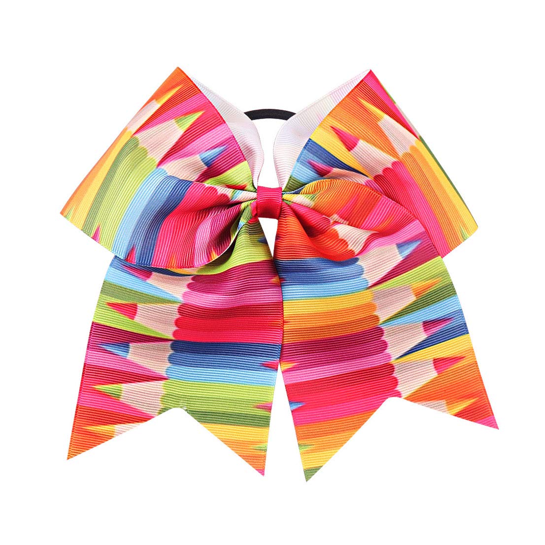 Pencil Ponytail Holder Girls Cheer Bow Hair Clips Pin Pencil Jumbo Bow Hairpin BBG10 (1-Rainbow)