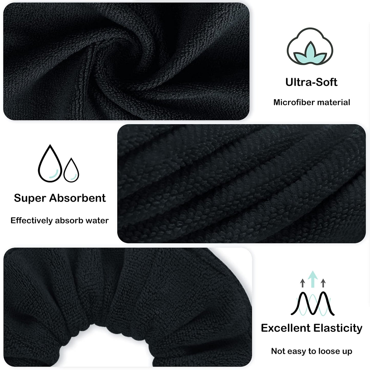 IVARYSS Super Towel Scrunchies for Drying Hair, Absorbent and Soft Microfiber for Frizz Free, Large Thick Ponytail Holder Wet Hair Accessories