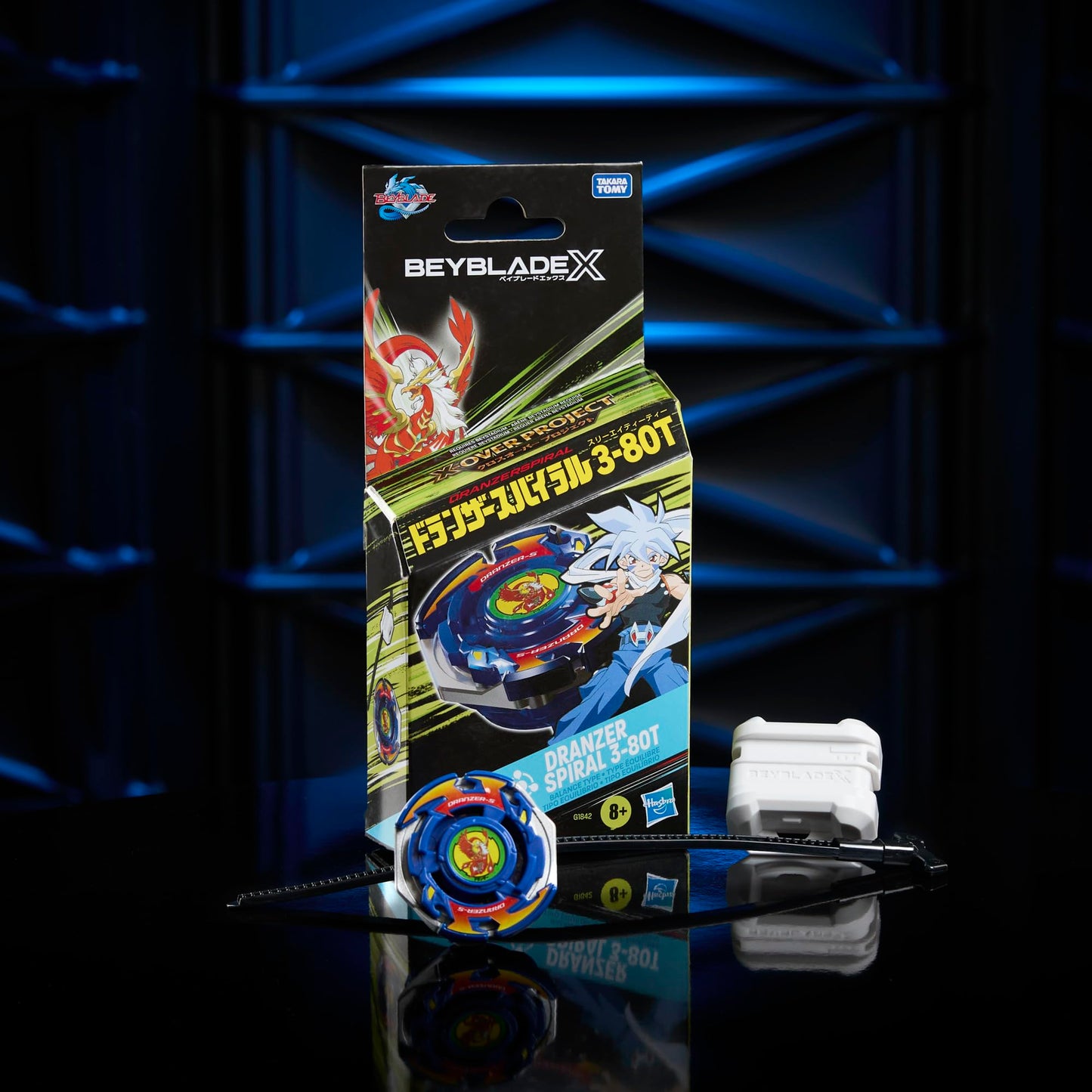 Beyblade X X-Over Project Dranzer Spiral 3-80T Starter Pack Set with Takara Tomy Balance Type Top and Launcher, Battling Tops Game Toys, Ages 8+