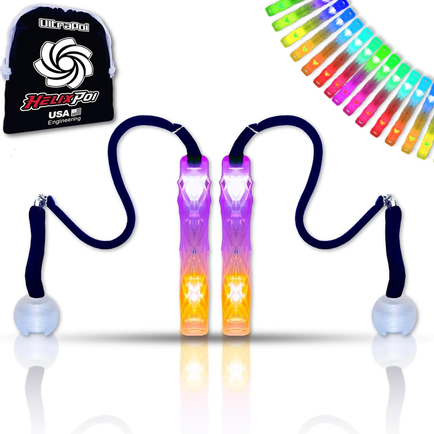 UltraPoi HelixPoi Set - Helix Poi w/Non-LED Knob Handles - 70+ Brilliant Color Modes & Patterns - LED Poi Glow Stick Lights w/Soft Durable Cases &…