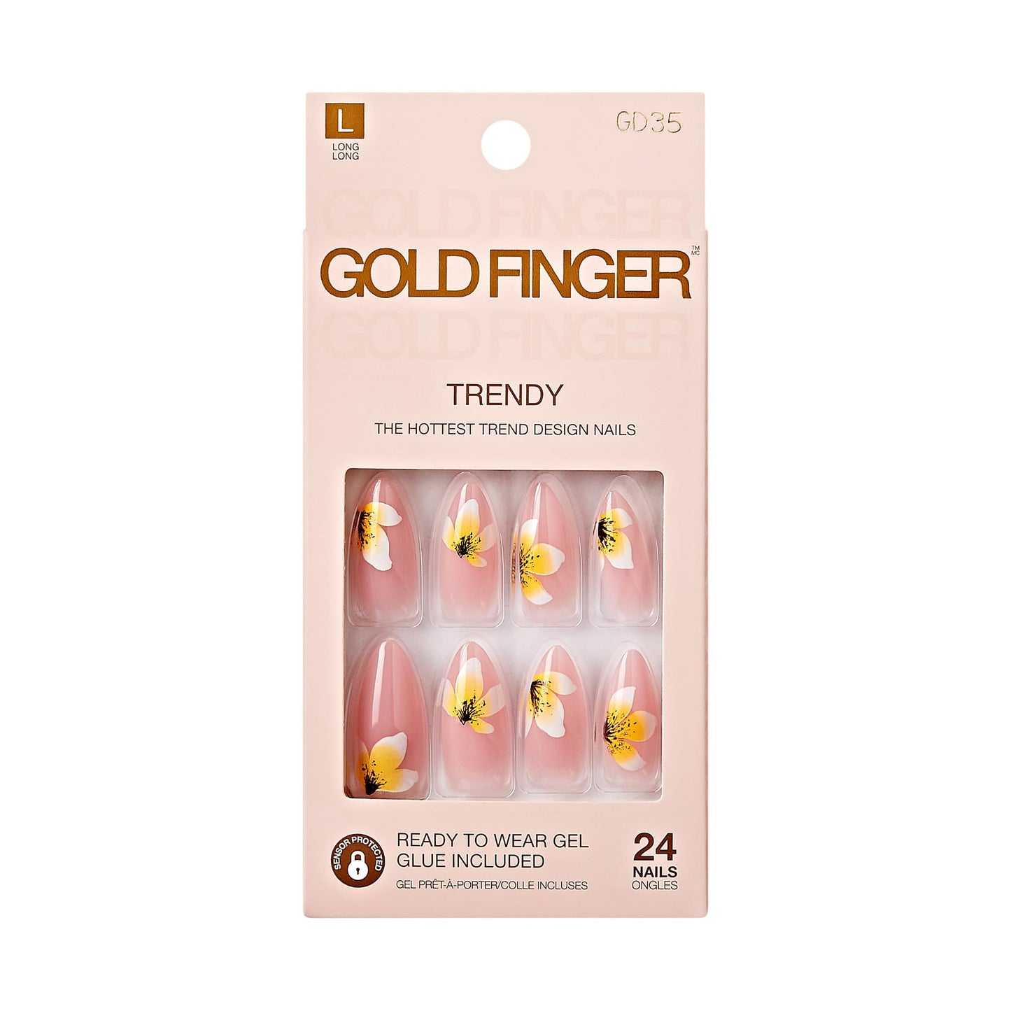 Goldfinger Trendy False Nails Kit, Long Almond Shape Design Nail, Pink & Flower Print, Ready to Wear Gel & Manicure Stick Included, Long-Lasting Beauty & Personal Care Goldfinger