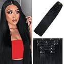 WindTouch Clip in Hair Extensions Real Human Hair Remy Human Hair Clip in Extensions Straight Clip ins Soft No Tangles #1 Jet Black 20 Inch 75g